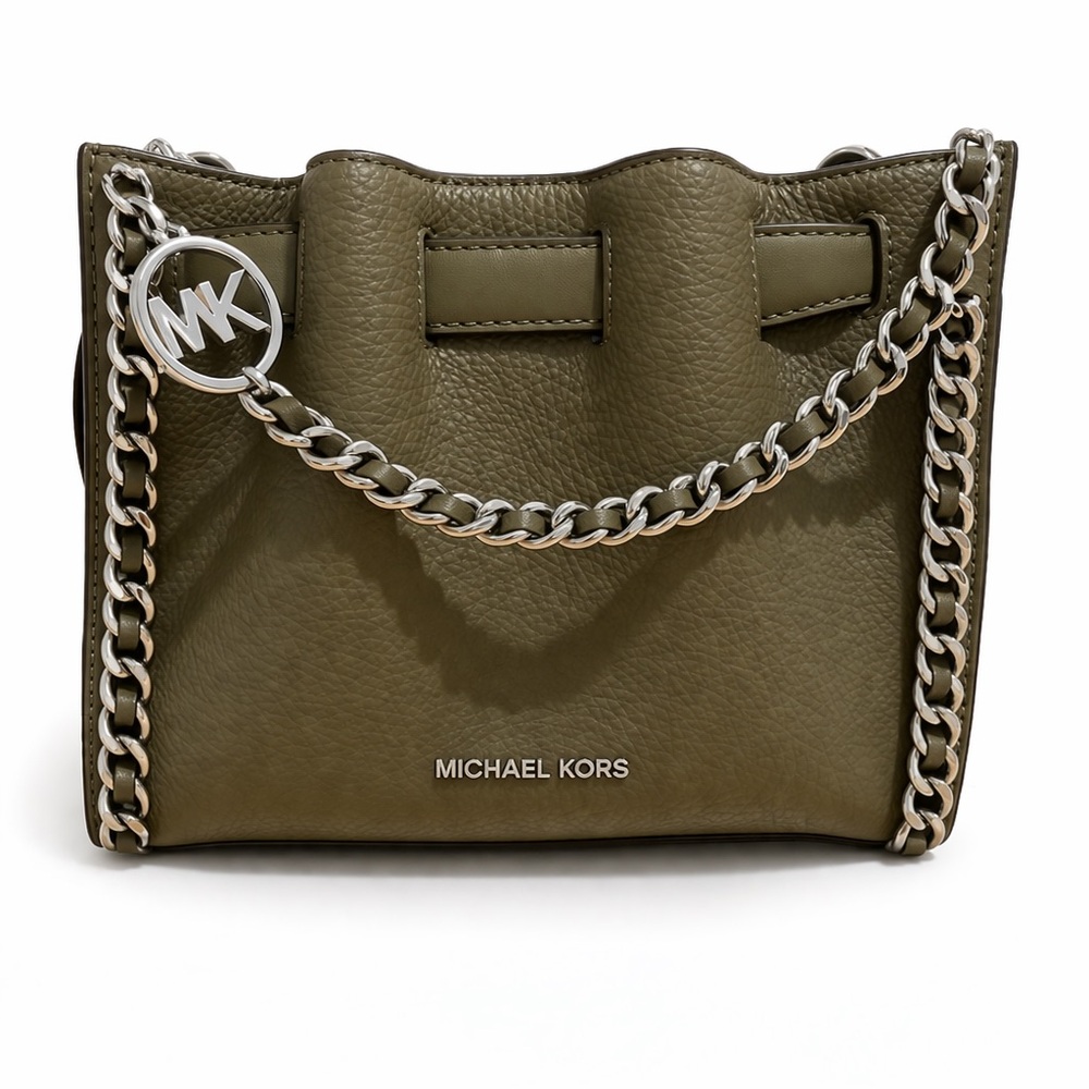 Michael Kors Mina Crossbody Olive Green Silver Chain NWT $328
